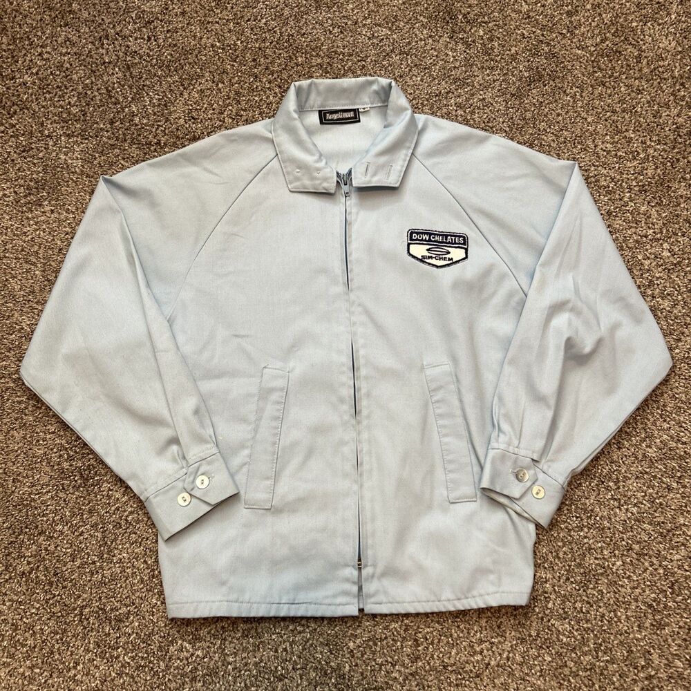 Vintage 1970s Distressed Mechanic Shop JacketDow Chelates Motors Patch Blue